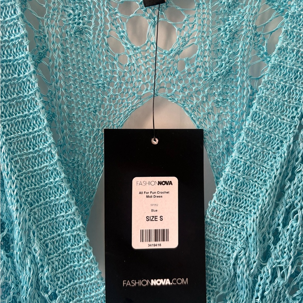 Fashion Nova Teal Crochet Midi Dress NWT - Picture 2 of 3